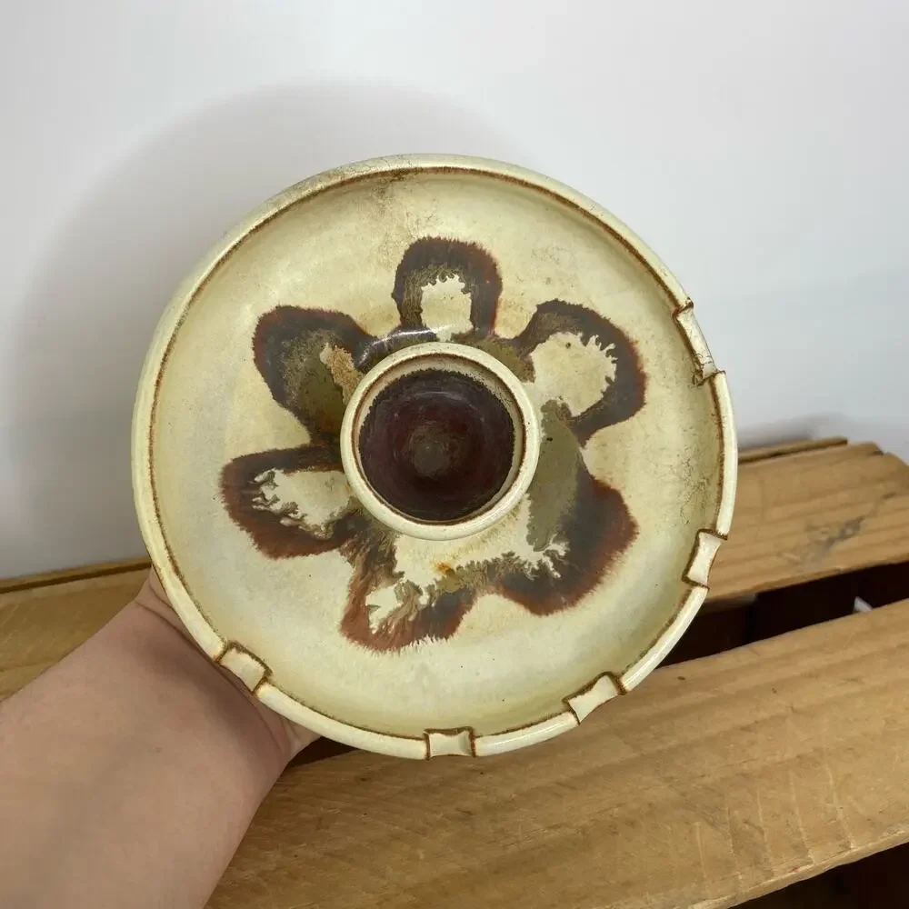 Vintage Farmhouse Pottery Candlestick Holder Ashtray Signed by artist